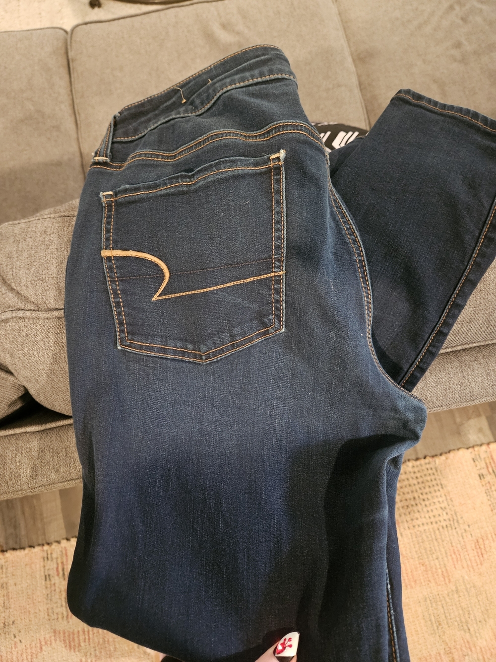 American Eagle Outfitters Dark Blue Skinny Jeans with Contrast Stitching
